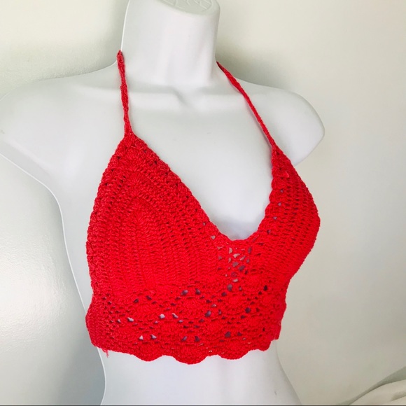 Tops - Red Knit Bralette Crop Top